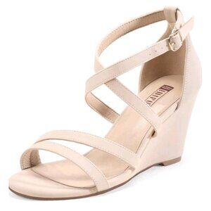 IDIFU Women's 3 Inch Strappy Wedge Sandals Open Toe Dressy Wedges For Women Nude